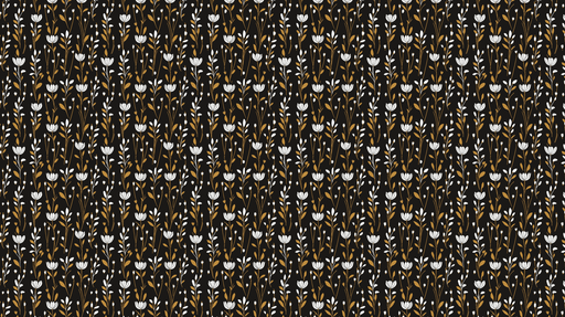 Papier peint floral noir Fleurs blanches et détails dorés sur fond noir