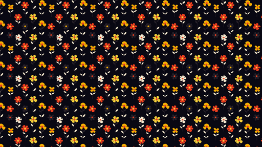 Papier peint floral noir Un motif de fleurs rouges jaunes et blanches sur fond noir