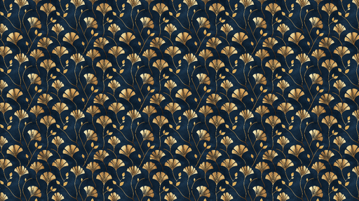 Papier peint floral or Élégant motif de fleurs dorées sur fond bleu nuit