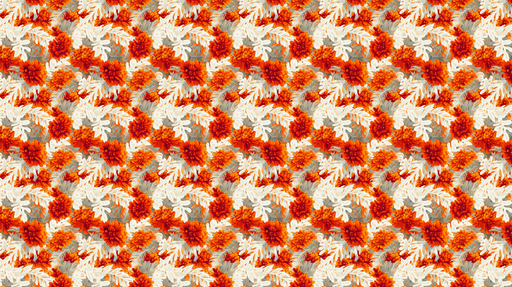 Papier peint floral orange et blanc Motif de fleurs et feuillages
