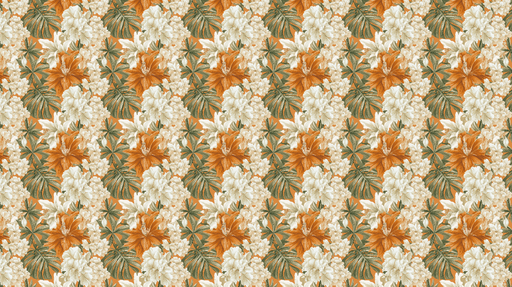 Papier peint floral orange et blanc Motifs de fleurs exotiques sur un fond chaud