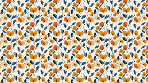 Papier peint floral orange et bleu Motifs de fleurs stylisées sur fond clair