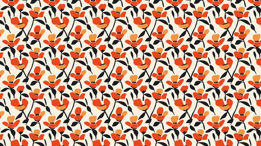 Papier peint floral orange et noir Motif de fleurs sur fond crème