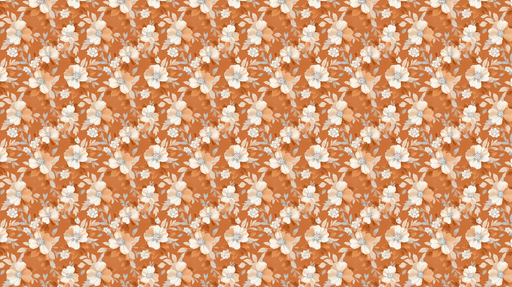 Papier peint floral orange Fleurs blanches sur fond terre cuite