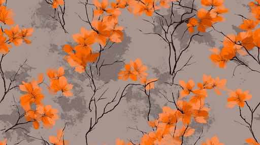 Papier peint floral orange Fleurs éclatantes sur fond gris