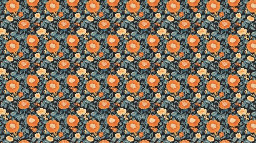 Papier peint floral orange Fleurs orangées et feuillage sur fond sombre