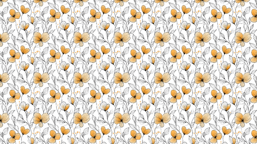 Papier peint floral orange Motifs de fleurs et feuilles délicates en noir et orange