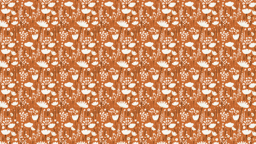 Papier peint floral orange Motifs de multiples fleurs blanches sur fond terracota