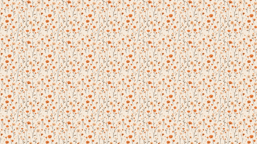 Papier peint floral orange Motifs délicats de fleurs sur fond crème