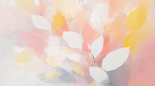 Papier peint floral pastel Feuilles blanches sur fond doux