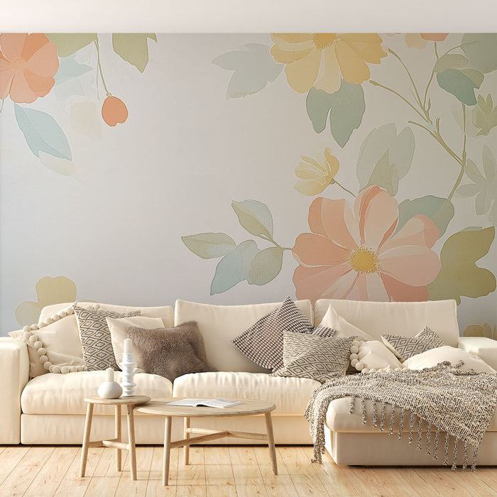 Papier peint floral pastel | Motif doux et apaisant