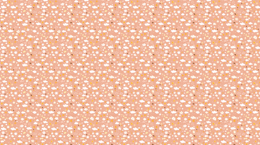 Papier peint floral pastel Motifs de nuages, fleurs et étoiles sur fond pêche