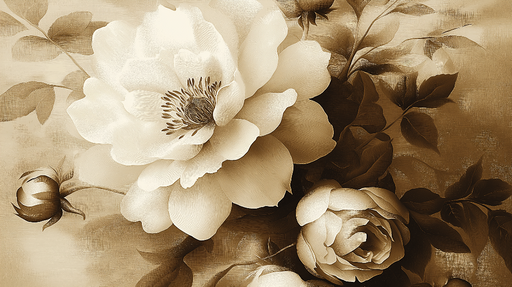 Papier peint floral Peonies en nuances brunes