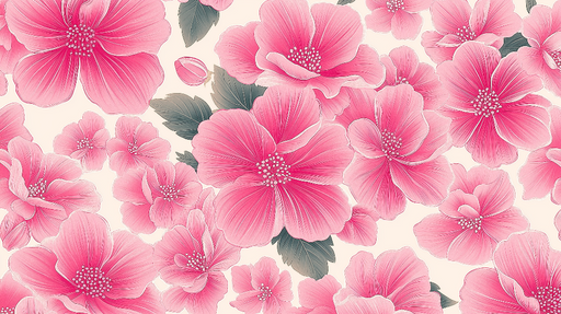 Papier peint floral Pétales roses éclatants et feuilles délicates