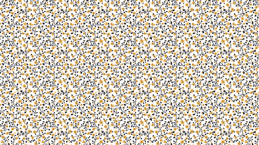 Papier peint floral Petits motifs floraux jaunes et noirs sur fond blanc