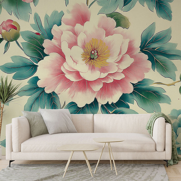 Papier peint floral | Pivoines en couleurs douces