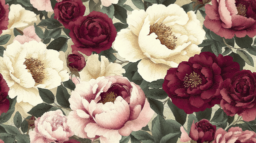 Papier peint floral Pivoines en teintes douces et riches