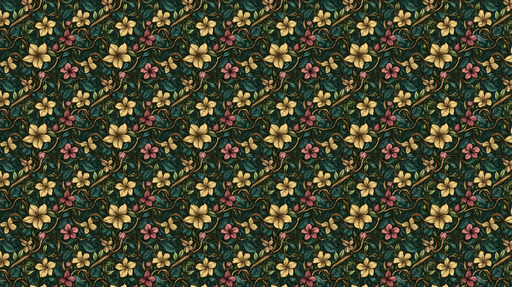 Papier peint floral rétro Motif complexe de fleurs jaunes et roses sur fond vert