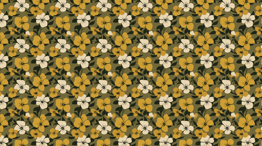 Papier peint floral Riche motif de fleurs jaunes et blanches sur fond vert