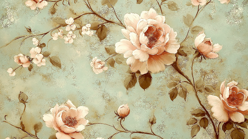 Papier peint floral Roseraie délicate sur fond aquatique