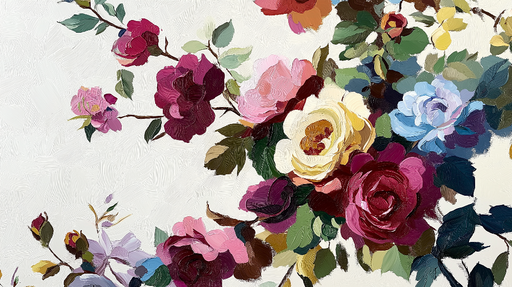 Papier peint floral Roses colorées sur fond clair