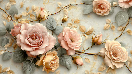 Papier peint floral Roses délicates en relief