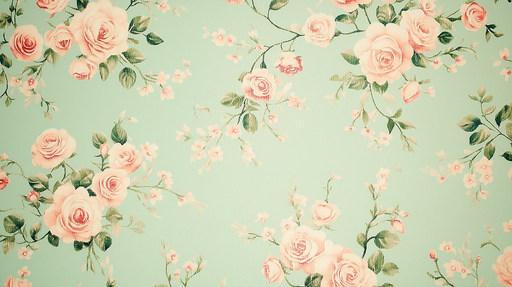 Papier peint floral Roses délicates sur fond vert mint