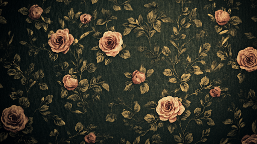 Papier peint floral Roses dorées sur fond vert profond