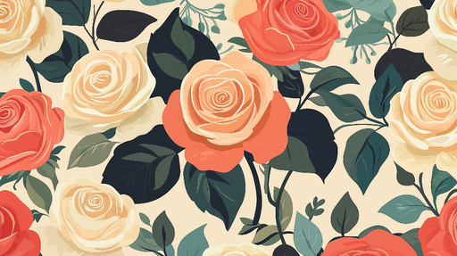 Papier peint floral Roses Éclatantes sur Fond Crème