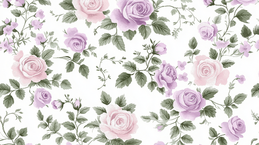 Papier peint floral Roses Pastel sur Fond Blanc