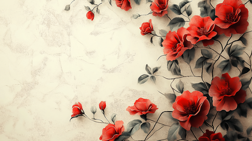 Papier peint floral Roses rouges sur fond clair