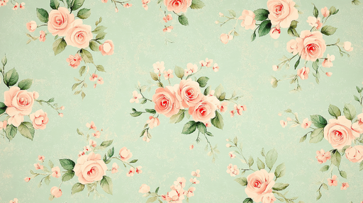 Papier peint floral Roses sur fond vert menthe