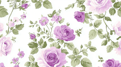 Papier peint floral Roses Violettes sur Fond Clair