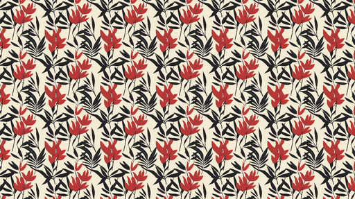 Papier peint floral rouge et noir Motifs élégants de fleurs stylisées sur fond crème