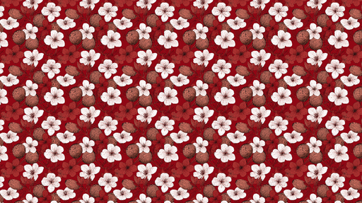 Papier peint floral rouge Fleurs blanches et motifs botaniques sur fond rouge