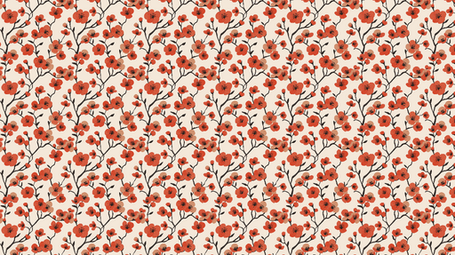 Papier peint floral rouge Motif de fleurs rouges sur fond crème