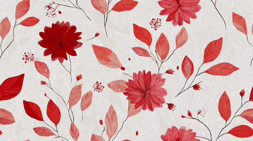 Papier peint floral rouge Motifs de fleurs et feuilles élégants sur fond clair