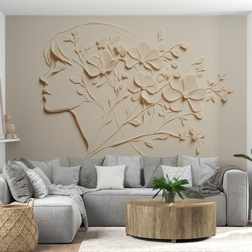 Papier peint floral silhouette élégante avec motif de fleurs délicates pour salon moderne