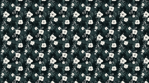 Papier peint floral sombre Motifs de fleurs blanches et feuillage luxuriant