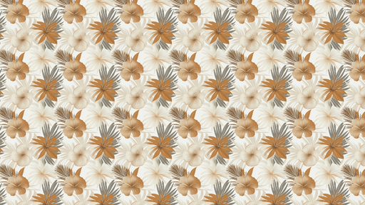 Papier peint floral tropical Motif de fleurs et feuillages aux teintes de beige et orangé
