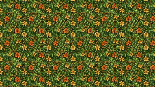 Papier peint floral tropical Motif de fleurs orange et jaunes sur fond vert luxuriant