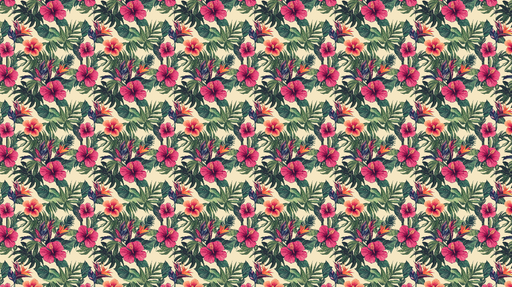 Papier peint floral tropical Motifs de fleurs et feuillages exotiques sur fond clair