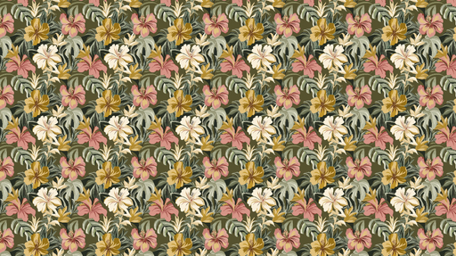 Papier peint floral tropical Motifs de fleurs exotiques sur fond vert olive