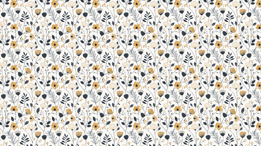 Papier peint floral Un délicat motif de fleurs jaunes blanches et noires sur fond clair