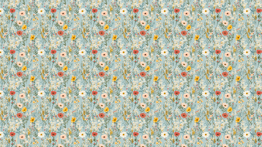 Papier peint floral Un doux motif de fleurs colorées sur fond bleu