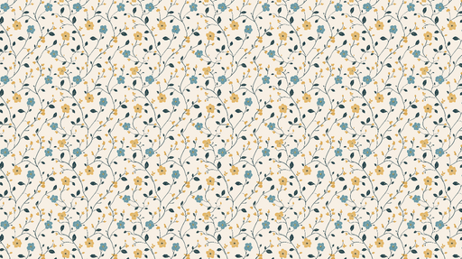 Papier peint floral Un motif délicat de fleurs jaunes et bleues sur fond crème