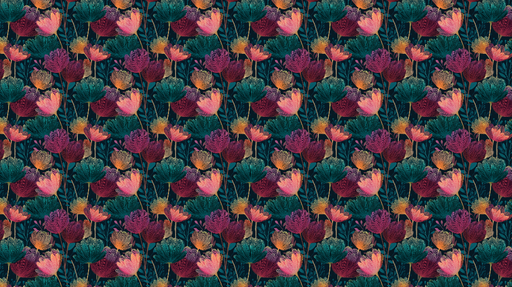 Papier peint floral vibrant Motifs colorés de fleurs et feuillages sur fond sombre