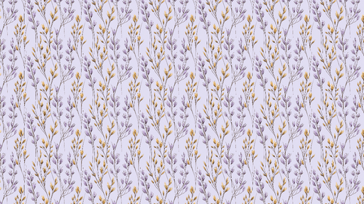 Papier peint floral violet Motif de fleurs et de feuilles dorées sur fond lavande
