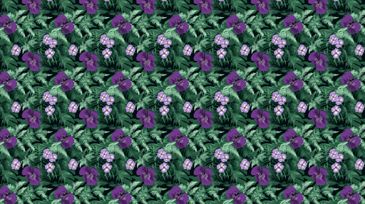 Papier peint floral violet Motif de fleurs et fougères sur fond sombre