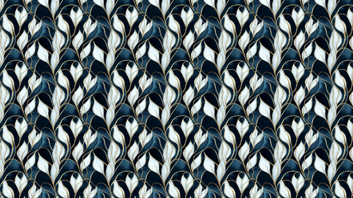 Papier peint florale moderne Motifs de feuilles blanches et dorées sur fond bleu profond